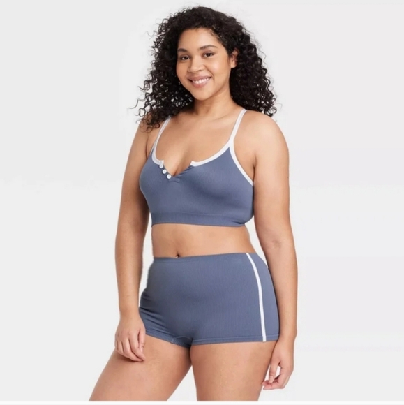 Colsie Pajama Ribbed Henley Intimates Loungewear 2pc Set Blue NEW - Picture 1 of 4